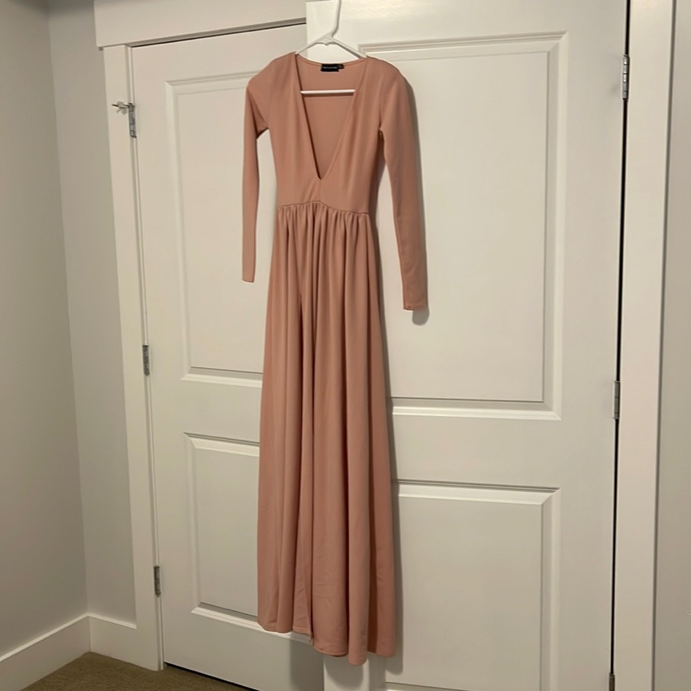 pretty little things maxi dress with high slit